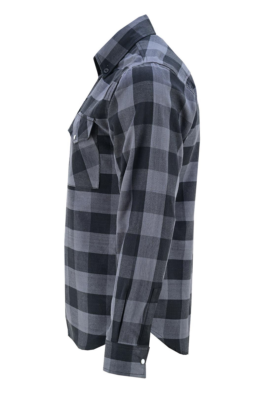 Vance Grey Men's Long Sleeve Plaid Snap Down Casual Flannel Shirt - Side View