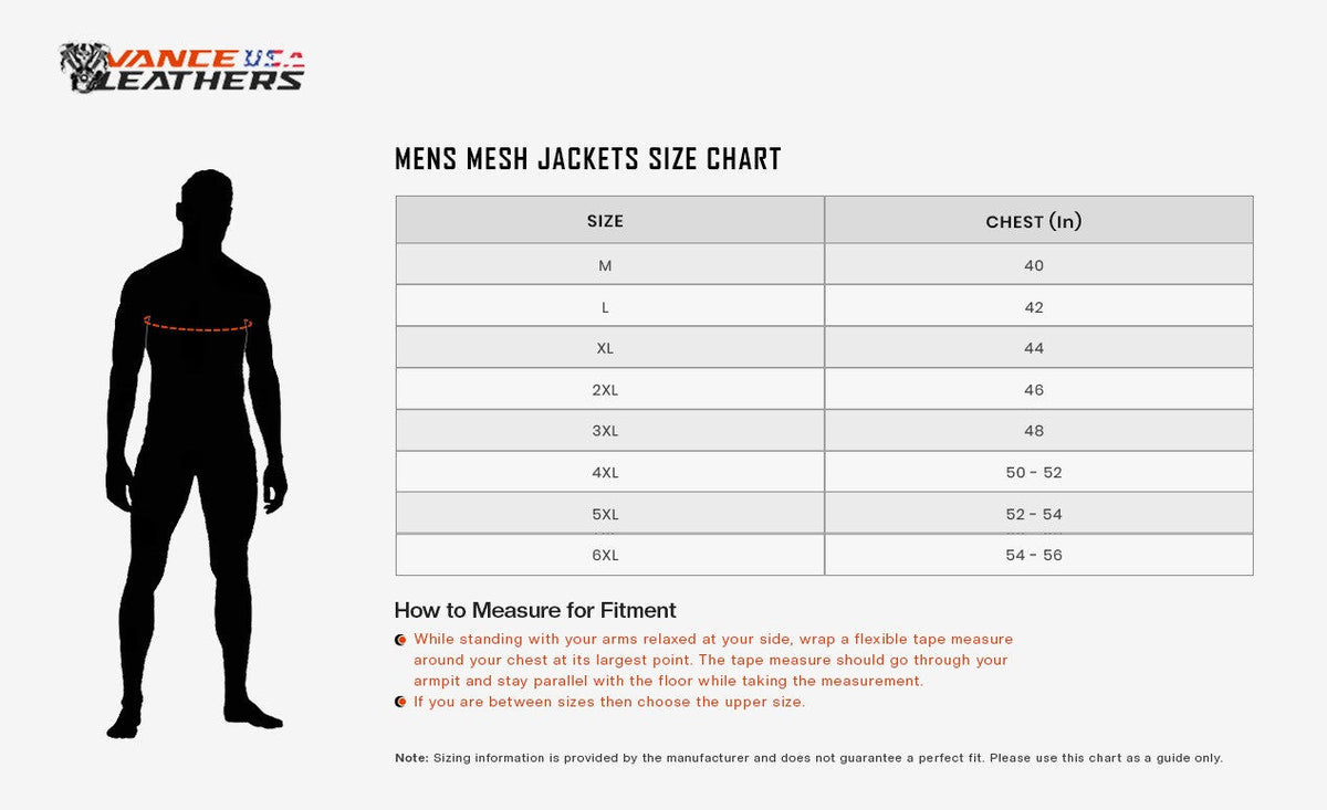 Vance-VL1627SB-Mens-Silver-Black-Advanced-3-Season-Mesh/Textile-CE-Armor-Motorcycle-Jacket-size-chart