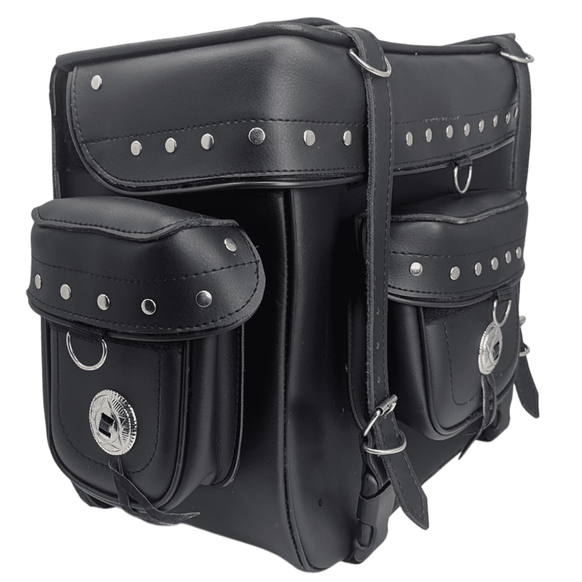 Vance VS337 Premium PVC Studded Motorcycle Sissy Bar Bag for Harley Motorcycles - Side View