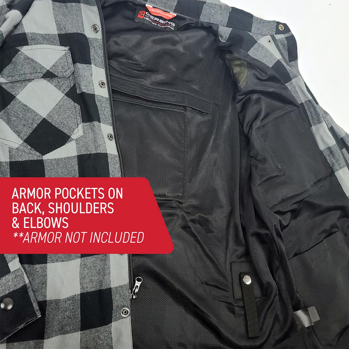 Gerbing Men's 7V Battery Heated Flannel Shirt - Grey - Armor Pockets